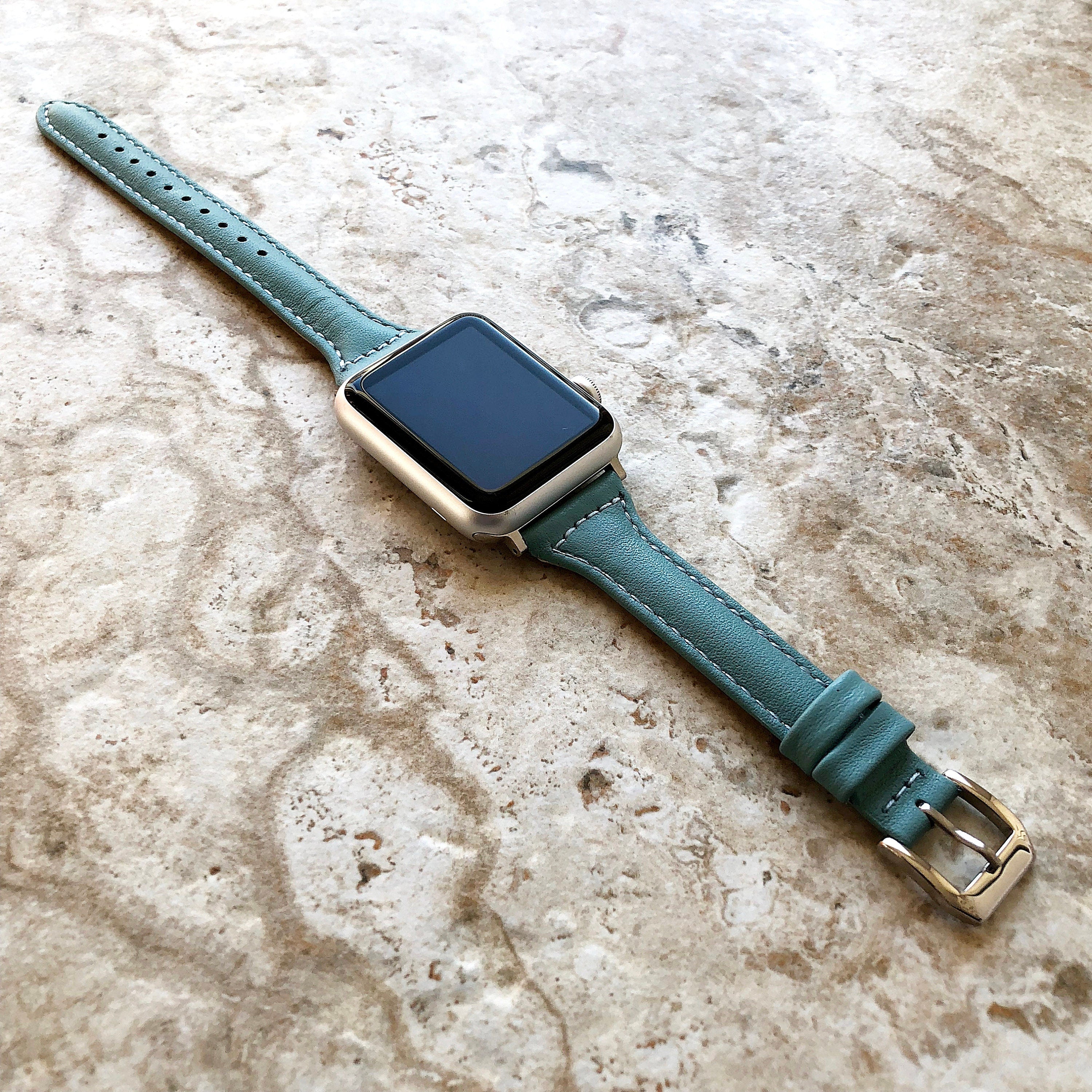 Apple Blue Color Band for iWatch Ultra 2 49mm and 9 8 Series 41mm 45mm Case Slim Elegant Handmade Soft Leather Strap Bracelet